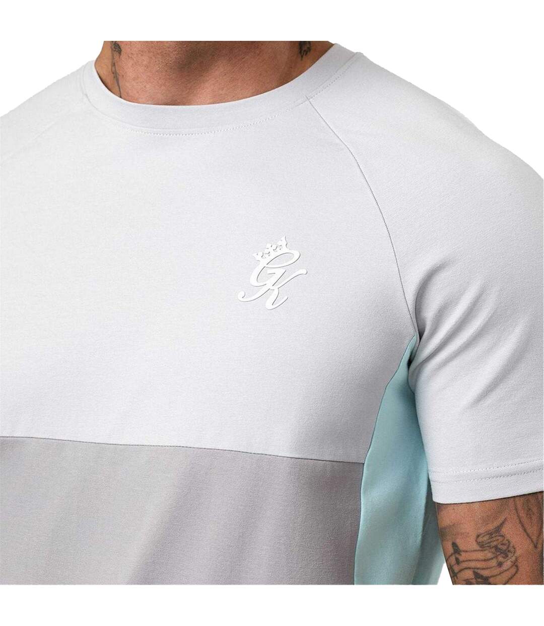 T-shirt Motif/style Panneau Contrasté Homme Gris Pâle Gris Clair Turquoise Pâle Gym King-4