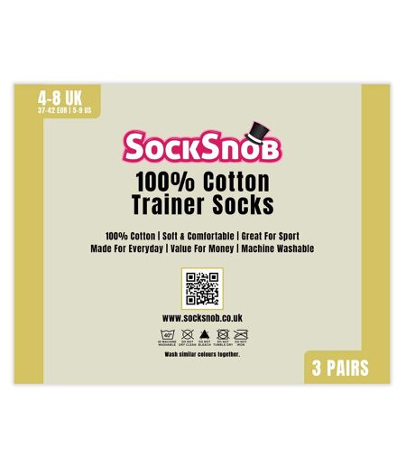 3 Pack Womens 100% Cotton Trainer Socks