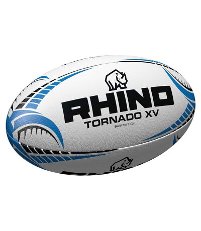 Ballon de rugby tornado taille 5 blanc / bleu / noir Rhino