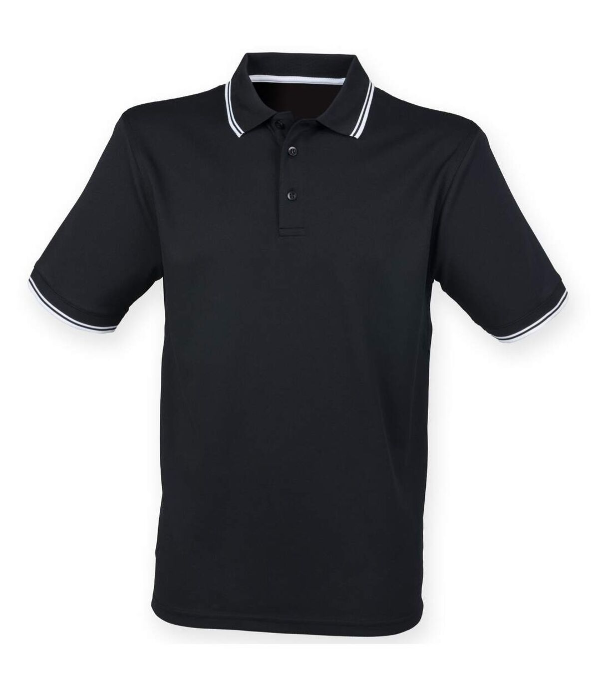 Henbury Mens Coolplus Moisture Wicking Short Sleeve Polo Shirt (Black/White) - UTRW4752