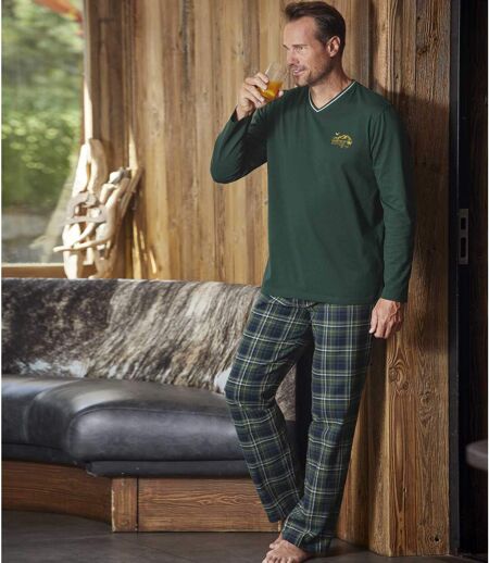 Men's Green Tartan-Style Pyjamas - Long-Sleeved