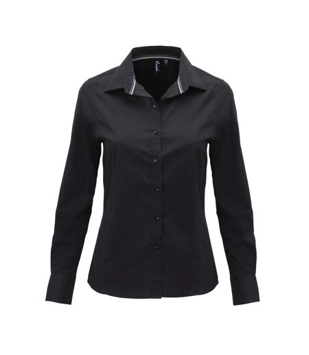 Premier Womens/Ladies Long Sleeve Fitted Friday Shirt (Black)