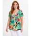 T-shirt long col rond imprimé exotique manches courtes-1