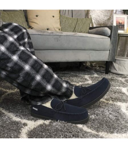 Dunlop - Chaussons mocassins homme cuir suédé marine mémoire de forme