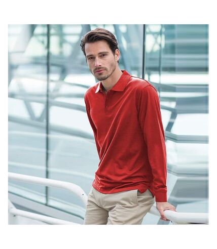 Henbury Mens Coolplus Moisture Wicking Long Sleeve Polo Shirt (Classic Red)