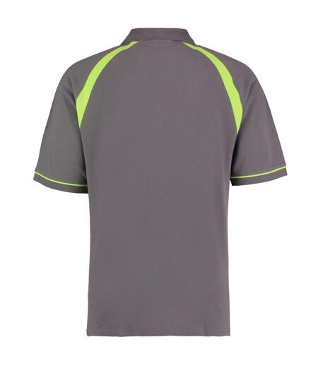 Oak Hill Polo À Manches Courtes Homme Gris Foncé Vert Citron Kustom Kit