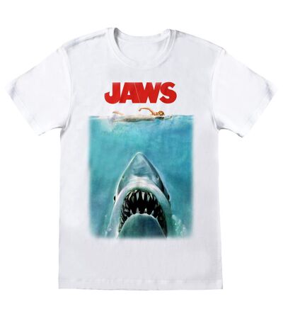 Jaws Unisex Adult Poster T-Shirt (White)