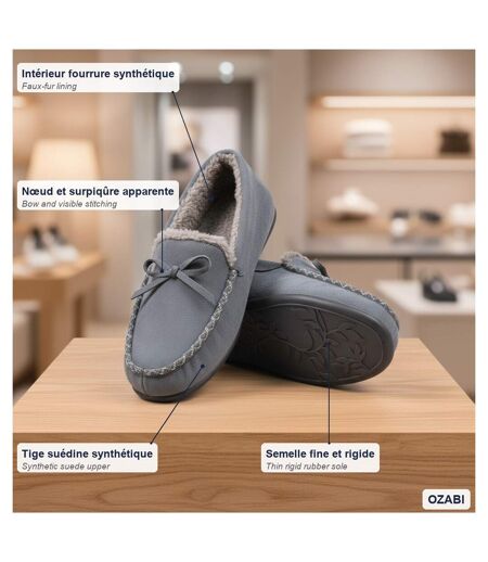 OZABI Chaussons Femme Fermés, Suédine Unie, Nœud, Intérieur Fourré