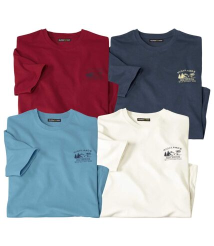 Pack of 4 Men's Casual T-Shirts - Red Navy Blue Ecru