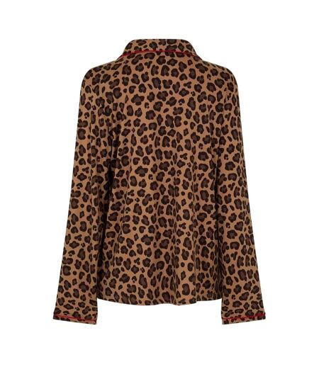 Womens/ladies Leopard Print Pyjama Set Brown Black Urban Threads