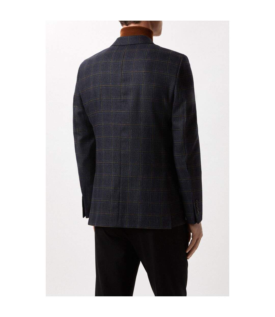 Mens windowpane check single-breasted slim blazer navy/rust Burton-2