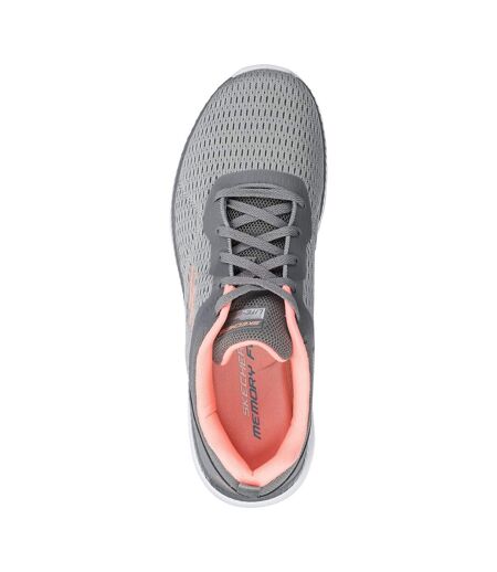 Womens/ladies Bountiful Quick Path Plain Trainers Grey Coral Skechers
