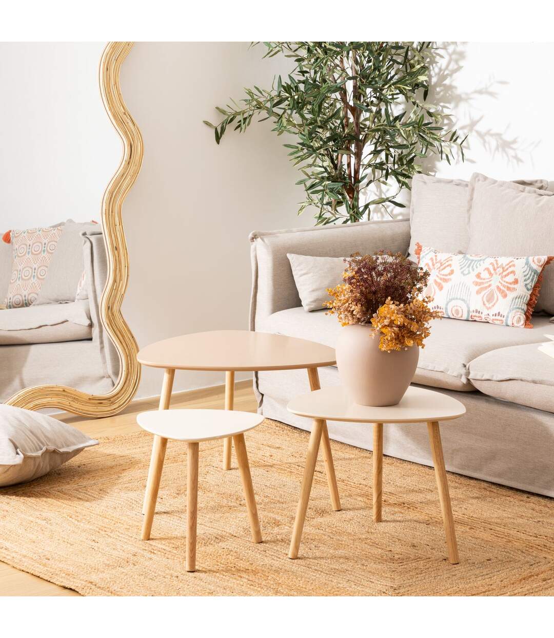 Ensemble de 3 tables d'appoint MILEO - Beige-2