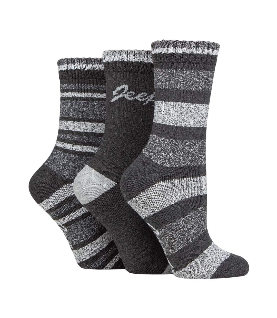 Pack Of 3  Womens/ladies Stripe Boot Socks  Slate Grey Jeep-2
