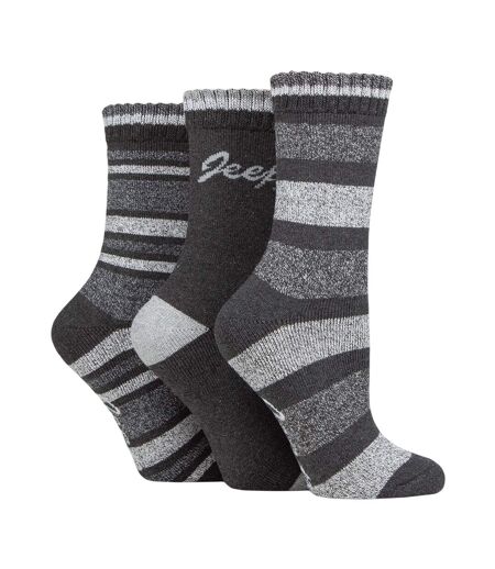 Pack Of 3  Womens/ladies Stripe Boot Socks  Slate Grey Jeep