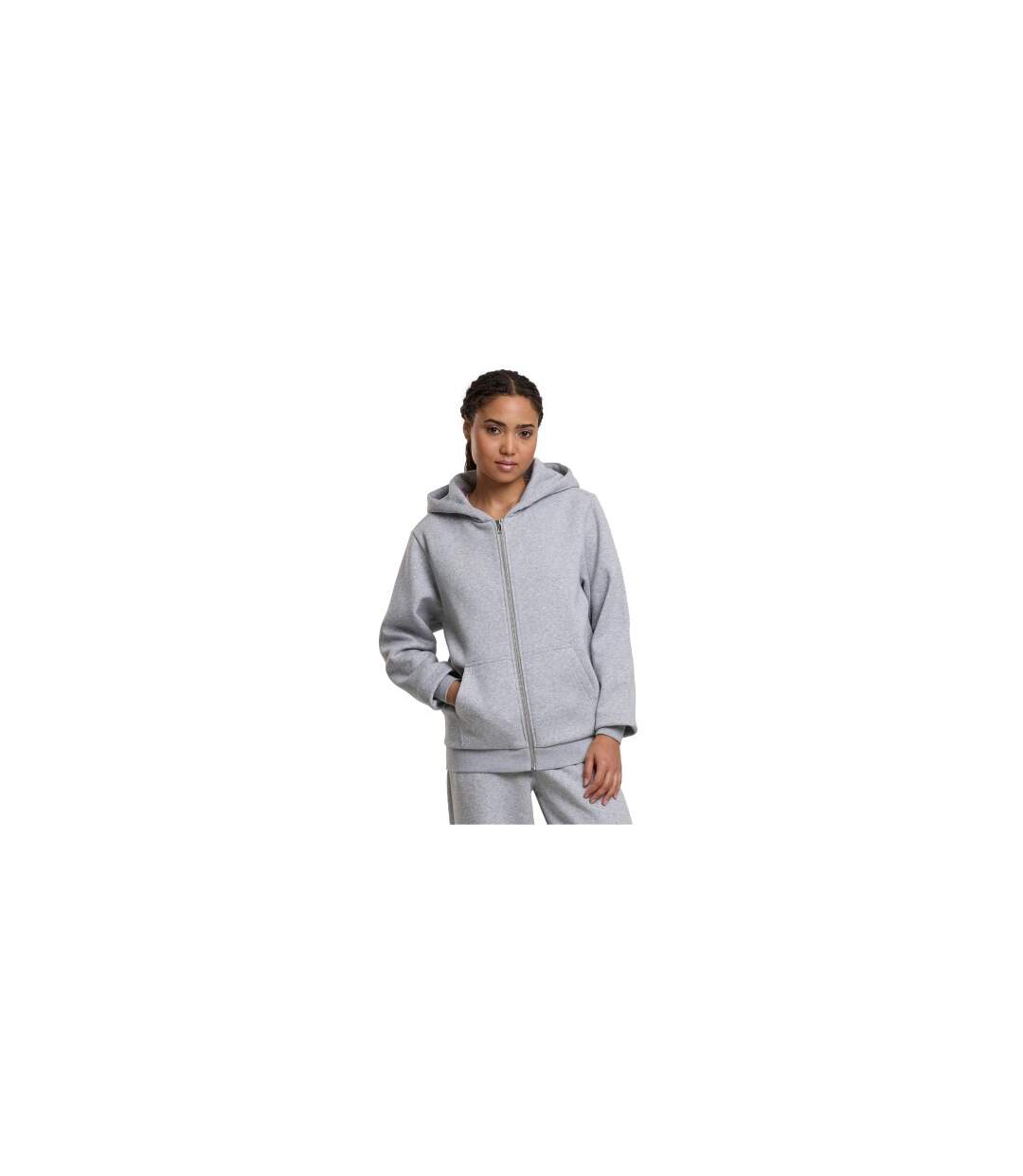 Womens/ladies Fluffy Full Zip Hoodie Heather Grey Build Your Brand-1