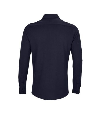 NEOBLU Mens Basile Piqué Natural Long-Sleeved Shirt (Night Blue)