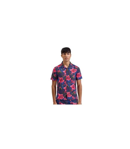 Mens Floral Relaxed Fit Shirt Navy Pink Wombat