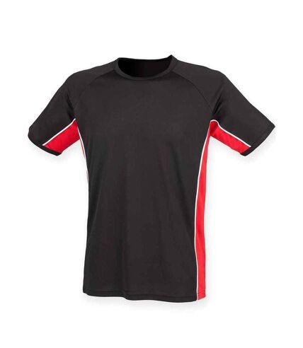 Finden & Hales Mens Performance Panelled T-Shirt (Black/Red/White) - UTPC6594
