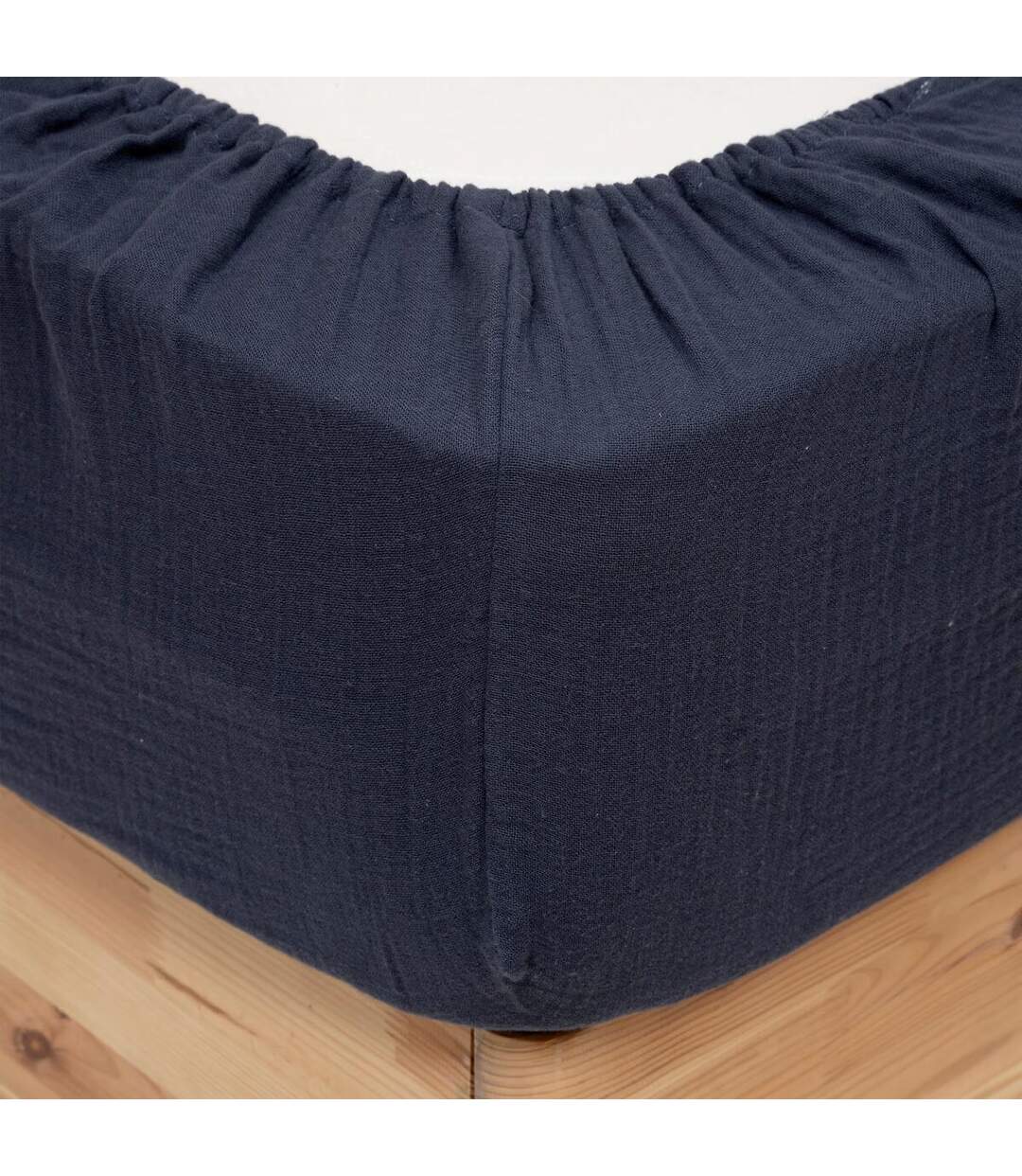 Drap Housse en Gaze de Coton Flora 160x200cm Bleu-1