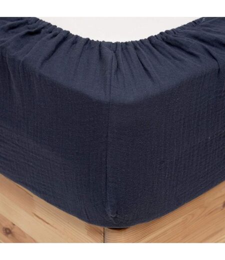 Drap Housse en Gaze de Coton Flora 160x200cm Bleu