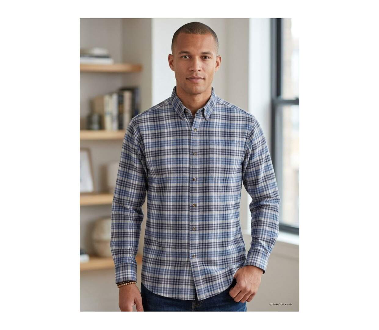 Chemise à carreaux Homme en Flanelle de Coton CH2003A Bleu/Gris (Challenger)-1