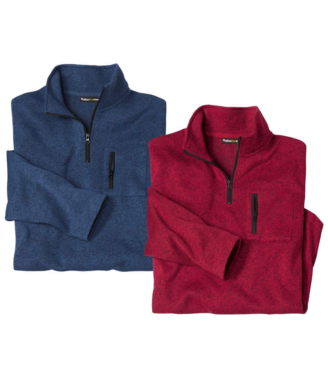 Pack of 2 Men's Brushed Fleece Sweatshirts - Blue Red  Atlas For Men