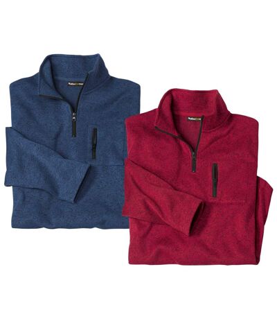 Pack of 2 Men's Quarter-Zip Sweatshirts - Mottled Blue and Red