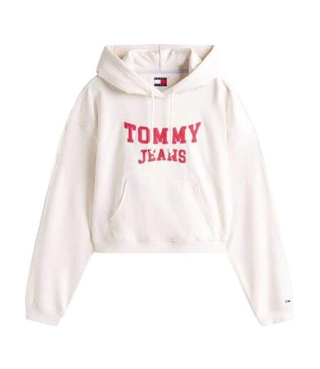 Sweat Court À Capuche Motif/style Universitaire Femme Blanc Cassé Tommy Jeans