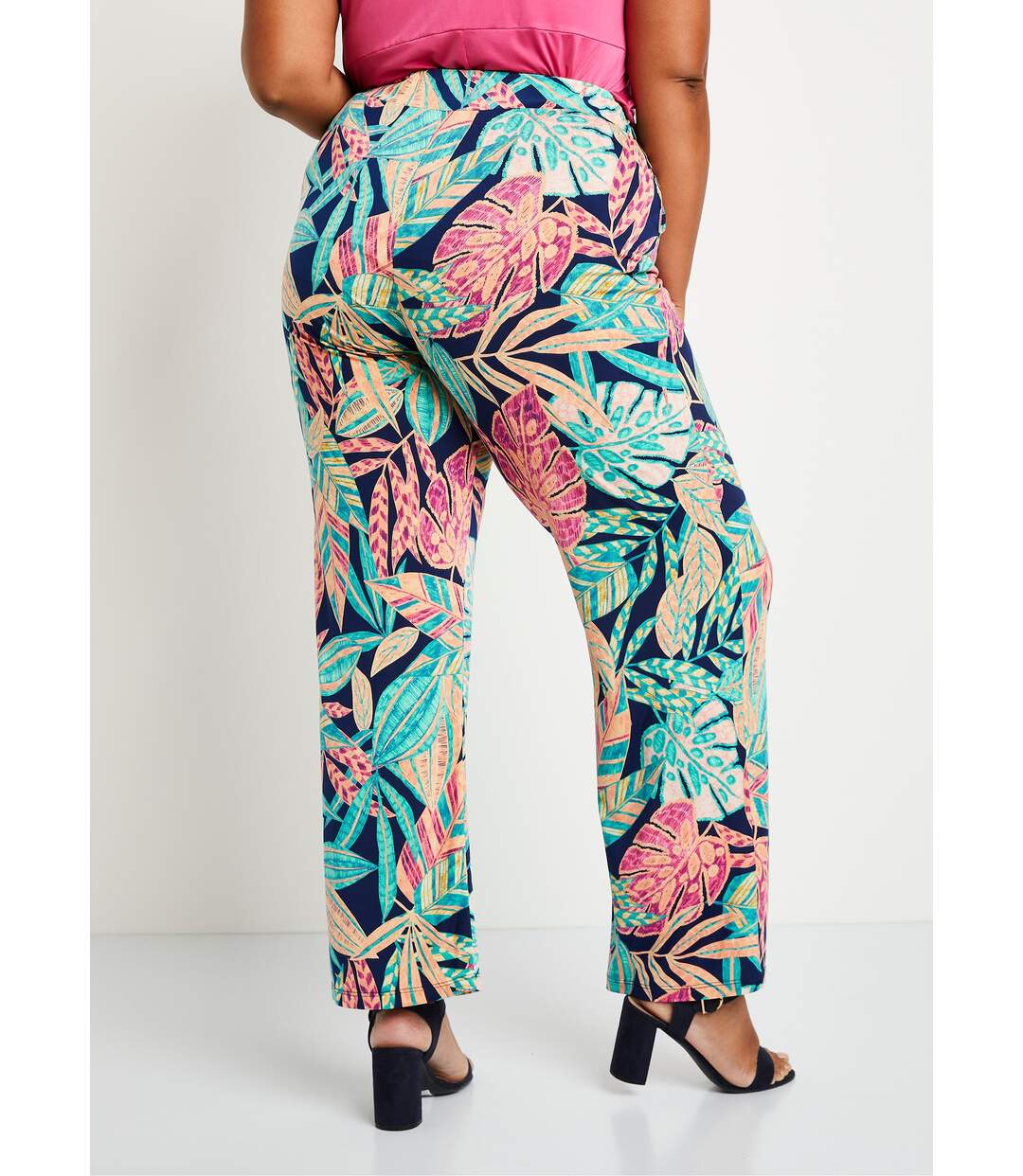 Pantalon large ceinture élastiquée feuillage-2