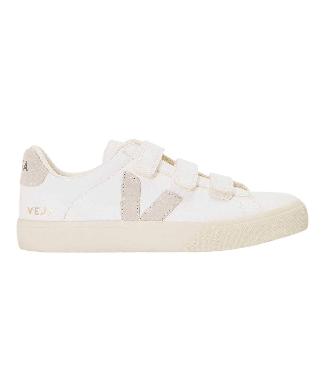 Womens/ladies Recife Leather Touch Fastening Court Trainers White Natural Veja-2