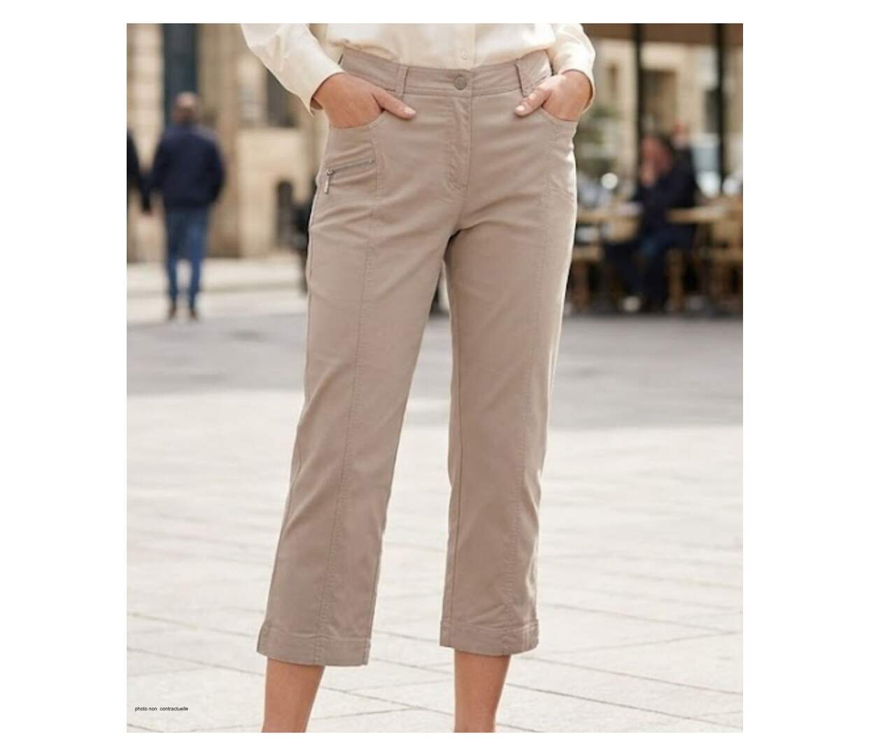 Pantacourt STRETCH Beige en coton avec zip fantaisie : confort et style moderne-1