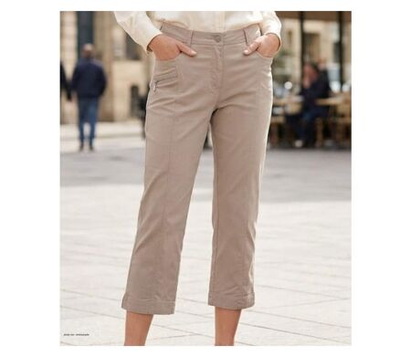 Pantacourt STRETCH Beige en coton avec zip fantaisie : confort et style moderne