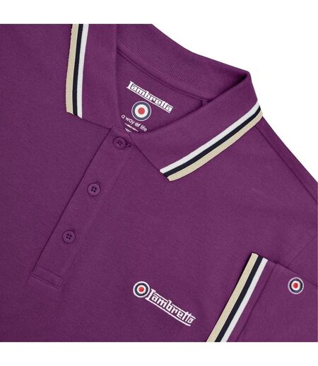 Polo Homme Violet Foncé Blanc Bleu Marine Marron Clair Lambretta