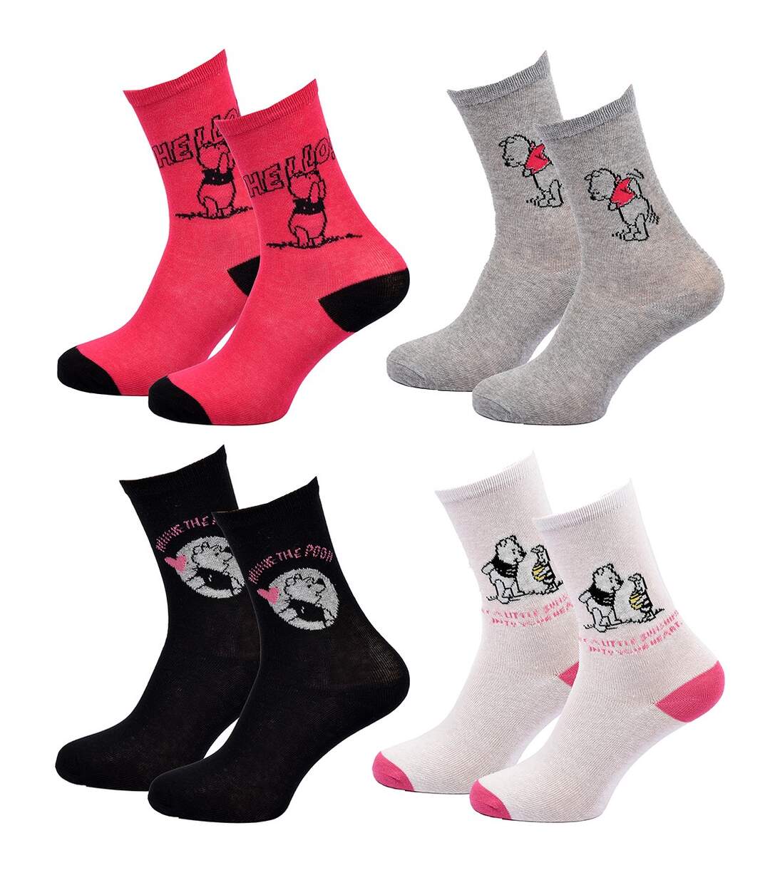 Disney – Chaussettes Femme Licence Winnie l’ourson Pack de 4 Paires-1