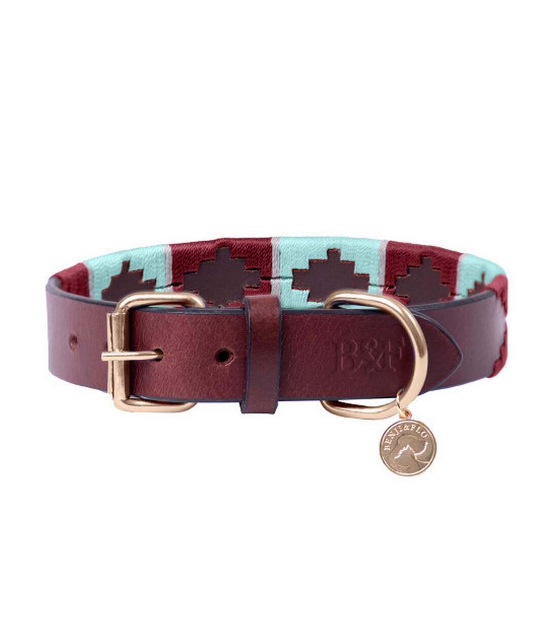 Sublime polo leather dog collar l neckline: 46cm-56cm aqua blue/fig Benji & Flo-1