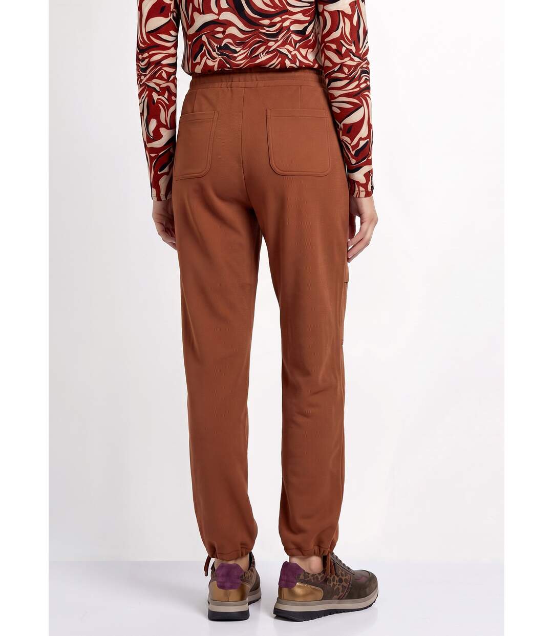 Pantalon large ceinture élastiquée maille crêpe unie-2