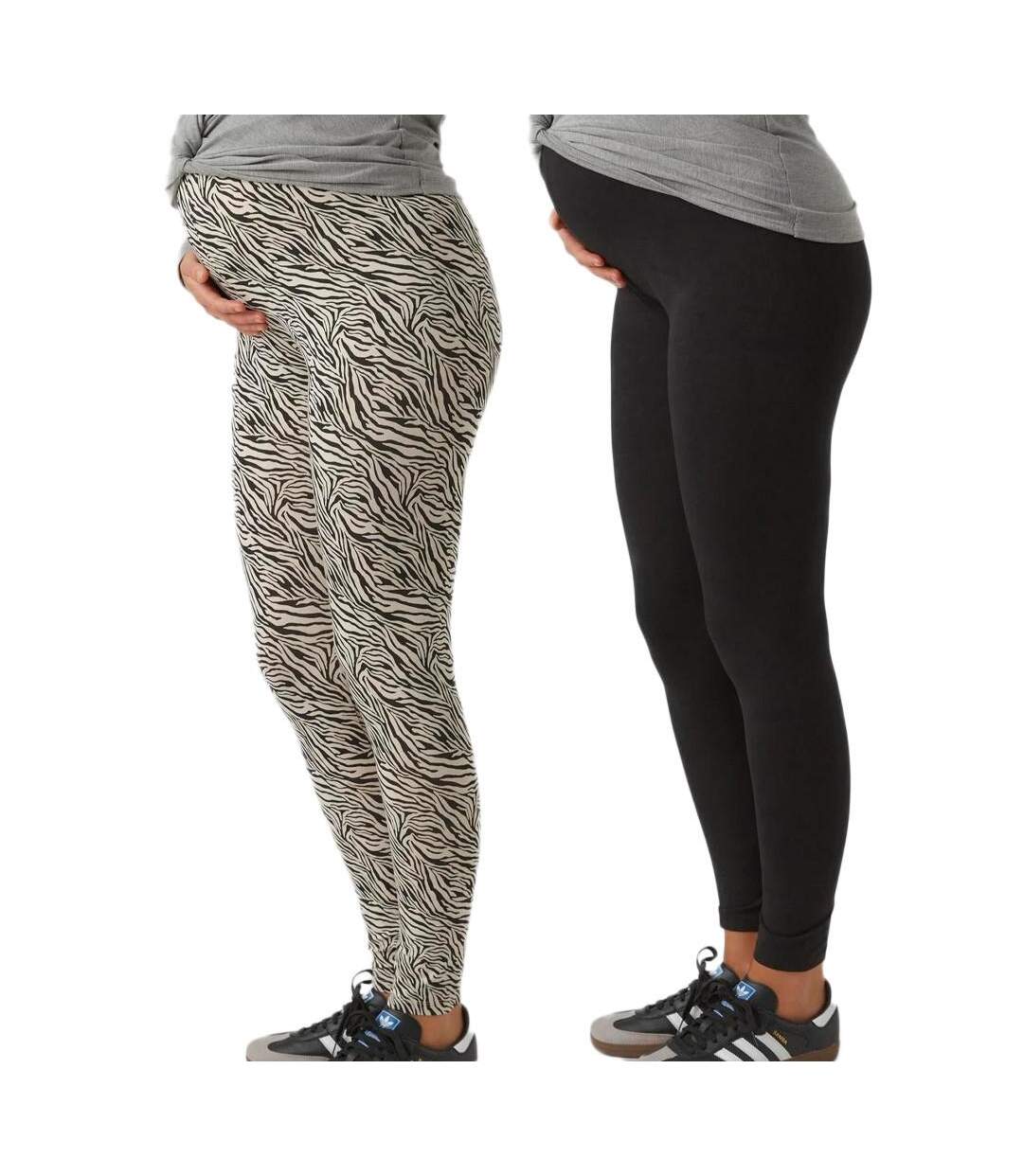 X2 Leggings de Grossesse Beige/Noir Femme Mamalicious Lemma - L-1