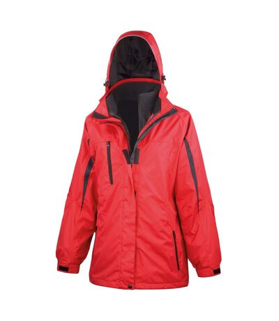 Result Womens/Ladies 3 In 1 Softshell Journey Jacket With Hood (Red / Black)