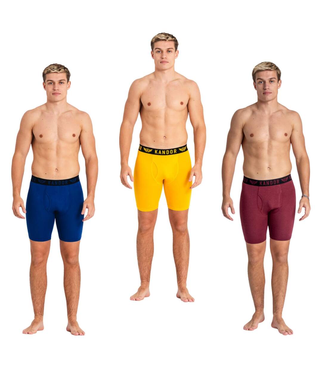 Pack of 3  Mens bambuso boxer shorts  yellow/wine Kandor