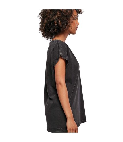 Build Your Brand Womens/Ladies Acid Wash Extended Shoulder T-Shirt (Black)