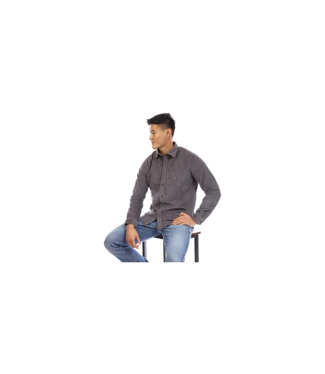 Mens Elmore Corduroy Shirt Grey Peter Werth-1