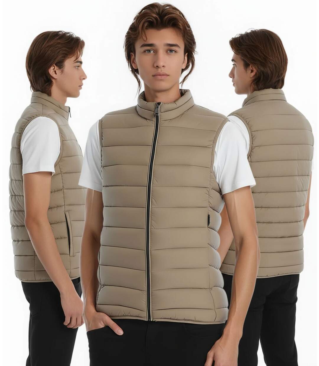 Doudoune  Homme sans manche - Beige - Style Casual et Confort-2