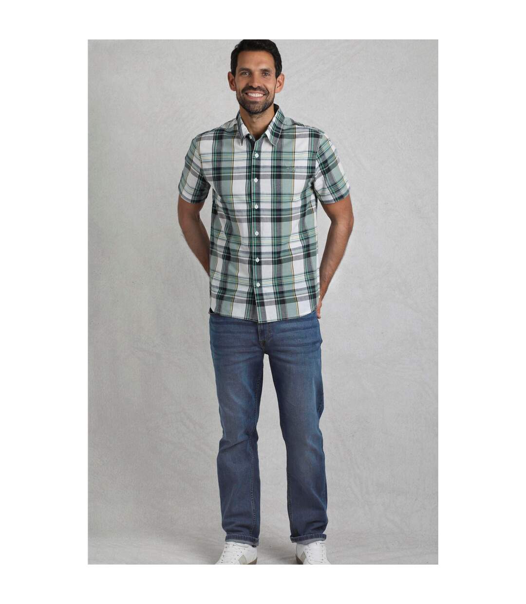 Mens Judd Checked Organic Cotton Short-sleeved Shirt Dusty White Weird Fish-1