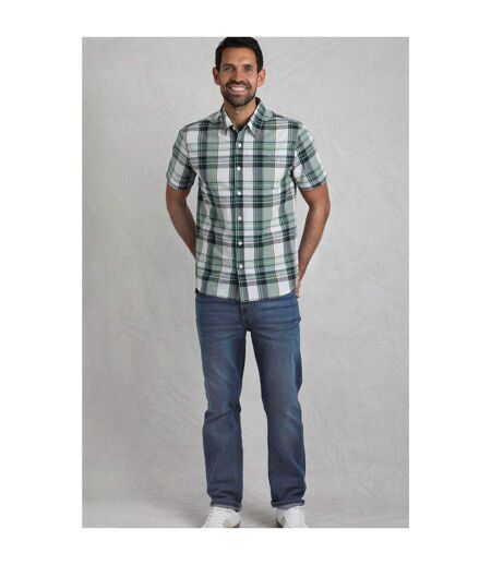 Mens Judd Checked Organic Cotton Short-sleeved Shirt Dusty White Weird Fish
