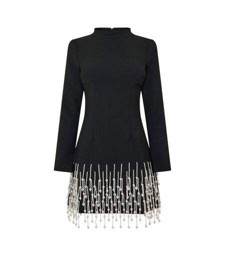 Robe Courte Manches Longues Fête Motif/style Perle Femme Noir Muse