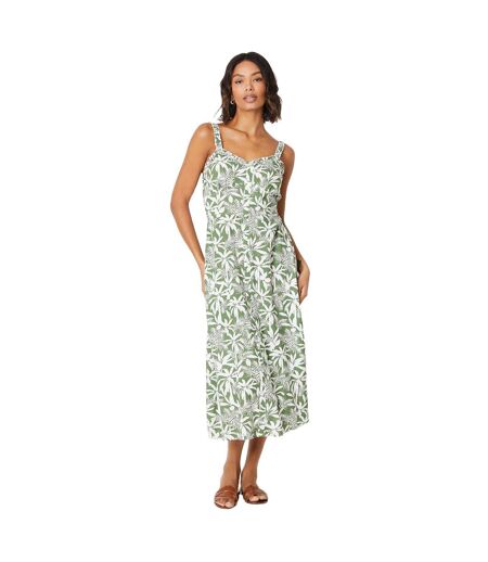 Womens/ladies Palm Frill Neck Midi Dress Green Dorothy Perkins
