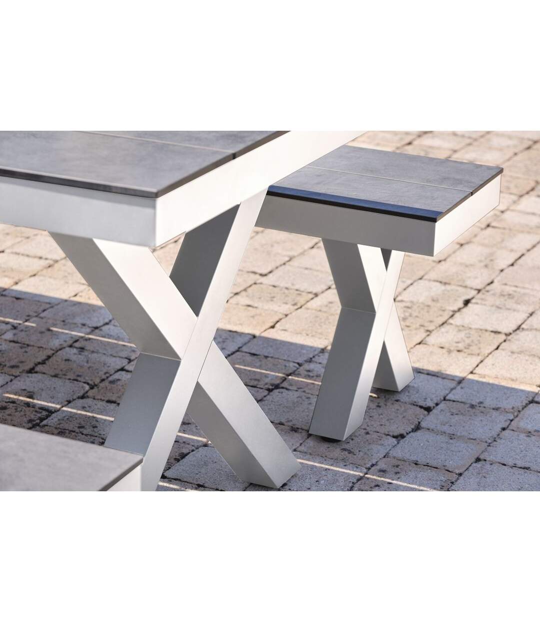 Table de Jardin & 2 Bancs Annecy 175cm Blanc-2