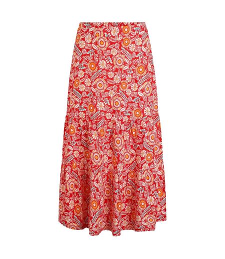 Womens/ladies cassis printed tiered midi skirt tango red Weird Fish