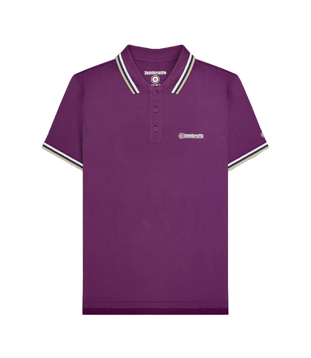 Polo Homme Violet Foncé Blanc Bleu Marine Marron Clair Lambretta-1